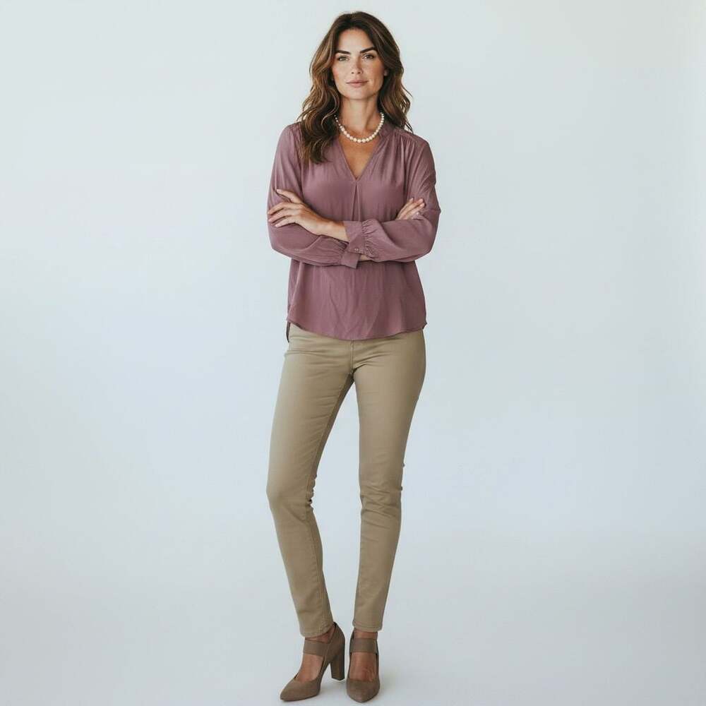 Joie 100% Silk Officecore Long Sleeve V-Neck Blouse Mauve Dusty Rose Size XS